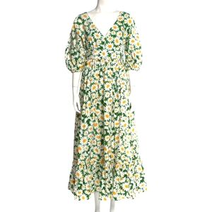 kate spade White Green Yellow Daisy Print Maxi Dress
